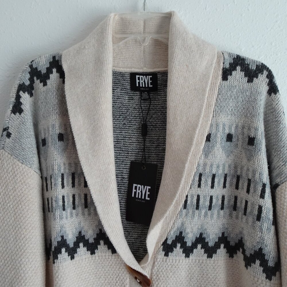 FRYE Cardigan Sweater Women's Size L Beige Patterned Aztec Southwestern - Picture 4 of 9
